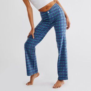 NWT Free People Isla Printed Slim Straight Pants / Blue Combo